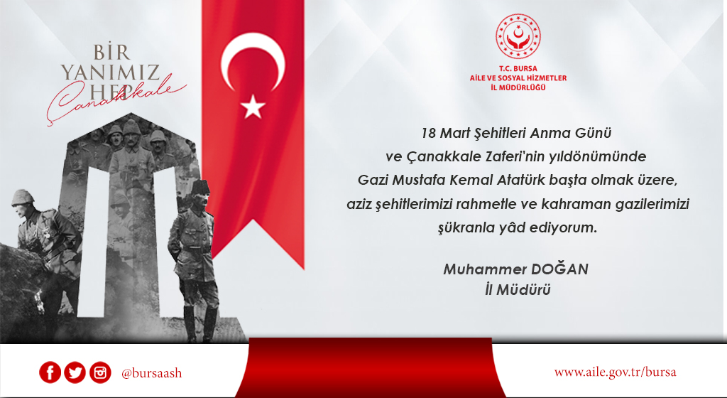İl Müdürümüz Muhammer Doğan’ın Çanakkale Zaferi ve Şehitleri Anma Günü Mesajı;