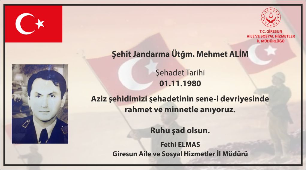 Şehit  Jandarma Ütğm Mehmet ALİM Şehadetinin Sene-i Devriyesi