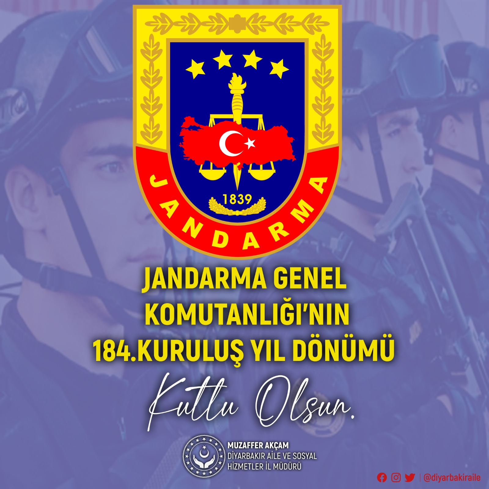 İl Müdürümüz Sn. Muzaffer AKÇAM'ın Jardarma Teşkilatının 184. Kuruluş Yıl Dönümü Mesajı