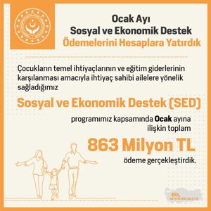 Sosyal ve Ekonomik Destek (SED) programımız kapsamında, Ocak ayına ilişkin toplam 863 milyon TL ödeme gerçekleştirdik. - fotoğraf 1