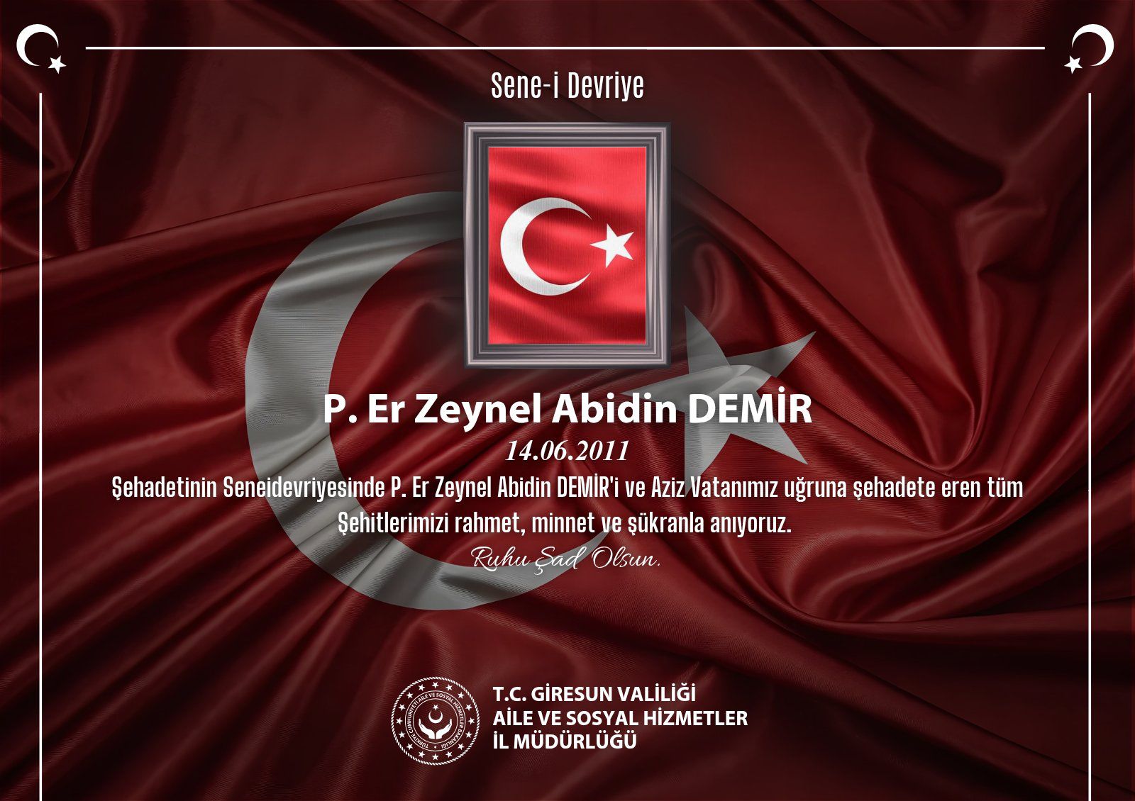 Şehidimiz P. Er Zeynel Abidin DEMİR'i Rahmet ve Minnetle Anıyoruz