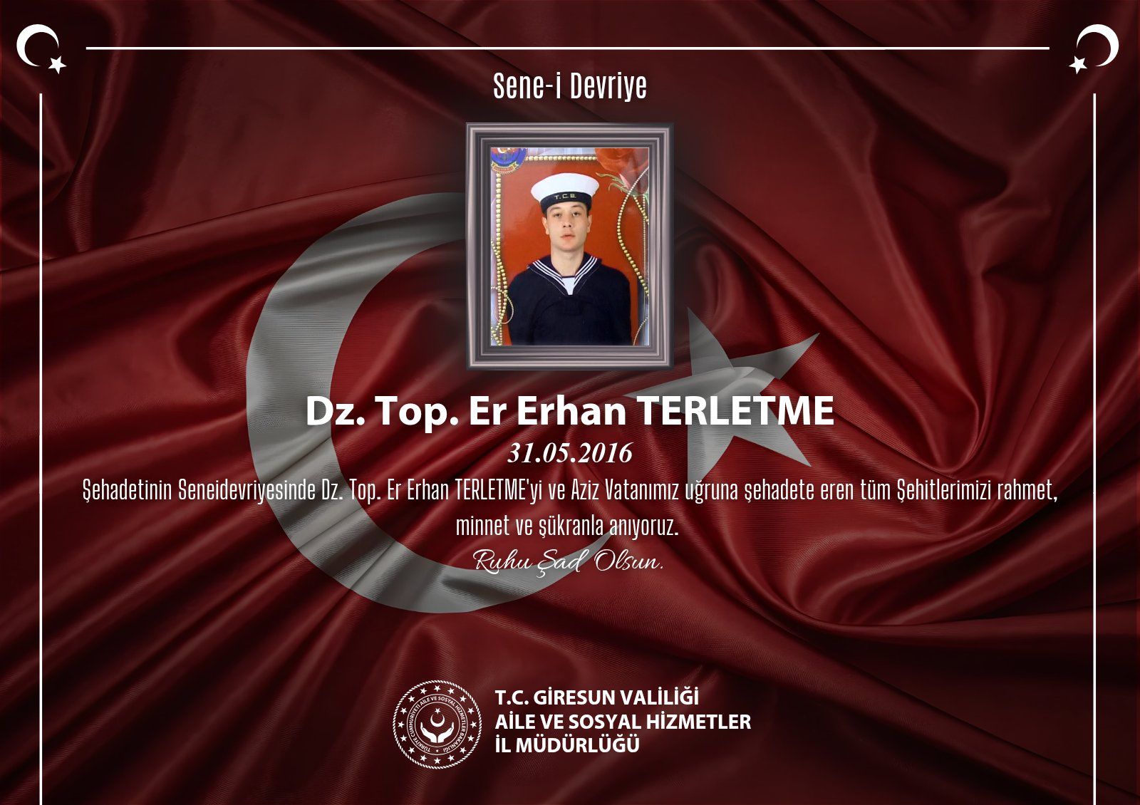 Kahraman Şehidimiz Erhan TERLETME'yi Saygı, Rahmet ve Minnetle Anıyoruz