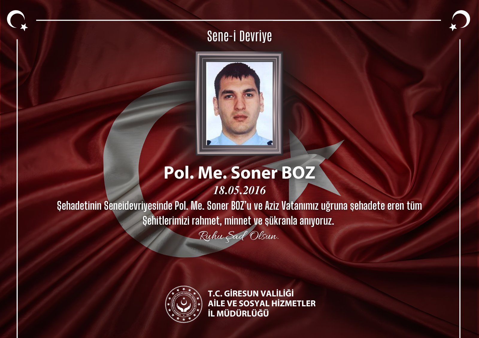 Kahraman Şehidimiz Pol. Me. SONER BOZ’u Saygı, Rahmet ve Minnetle Anıyoruz