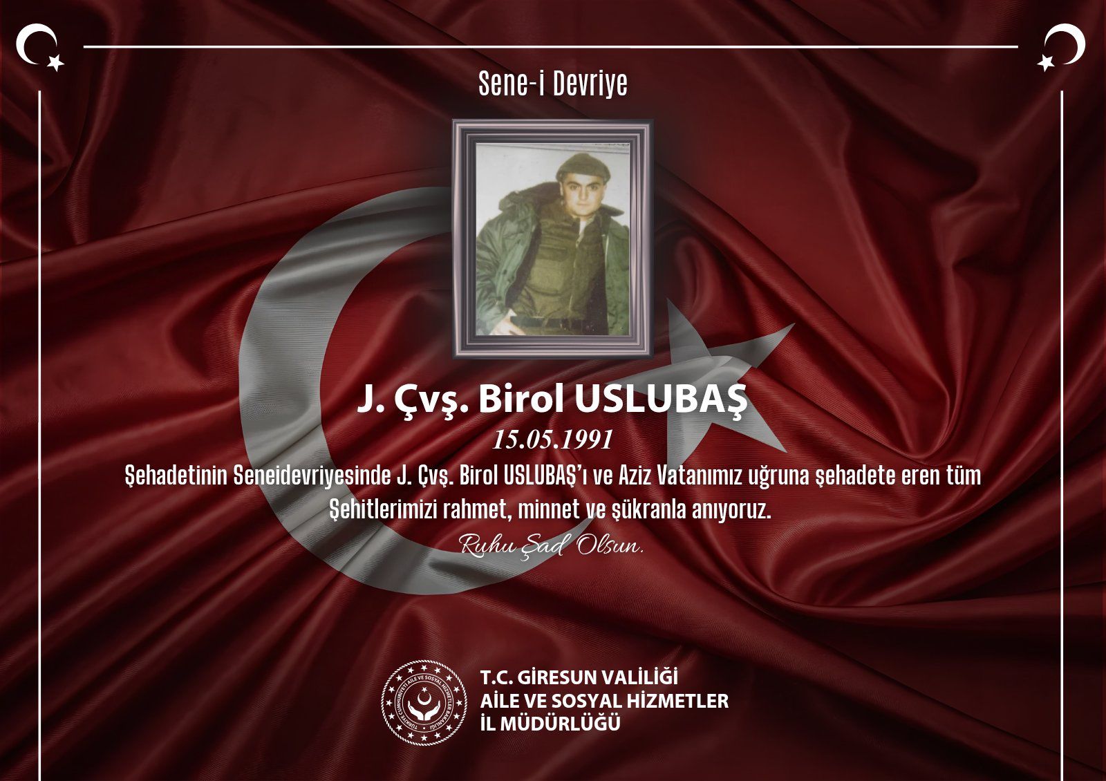 Kahraman Şehidimiz J. Çvş. BİROL USLUBAŞ’ı Saygı, Rahmet ve Minnetle Anıyoruz
