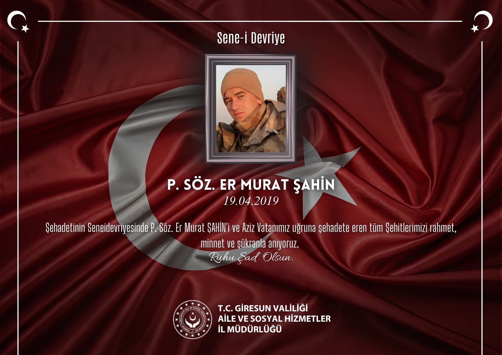 Kahraman Şehidimiz P. Söz. Er Murat ŞAHİN’i Rahmet, Minnet ve Şükranla Anıyoruz