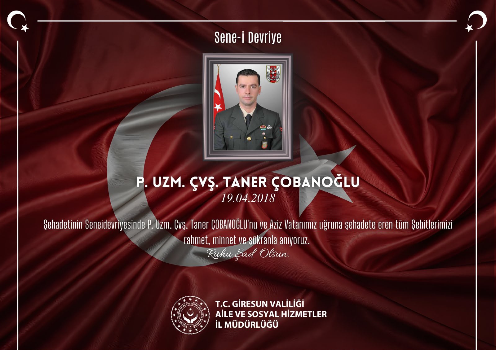 Kahraman Şehidimiz P. Uzm. Çvş. Taner ÇOBANOĞLU’nu Rahmet, Minnet ve Şükranla Anıyoruz