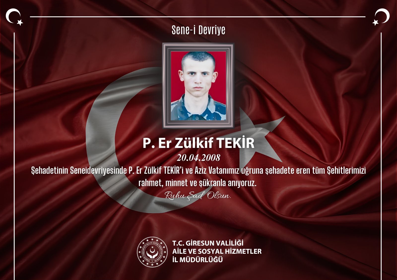 Kahraman Şehidimiz P. Er Zülkif TEKİR’i Rahmet, Minnet ve Şükranla Anıyoruz