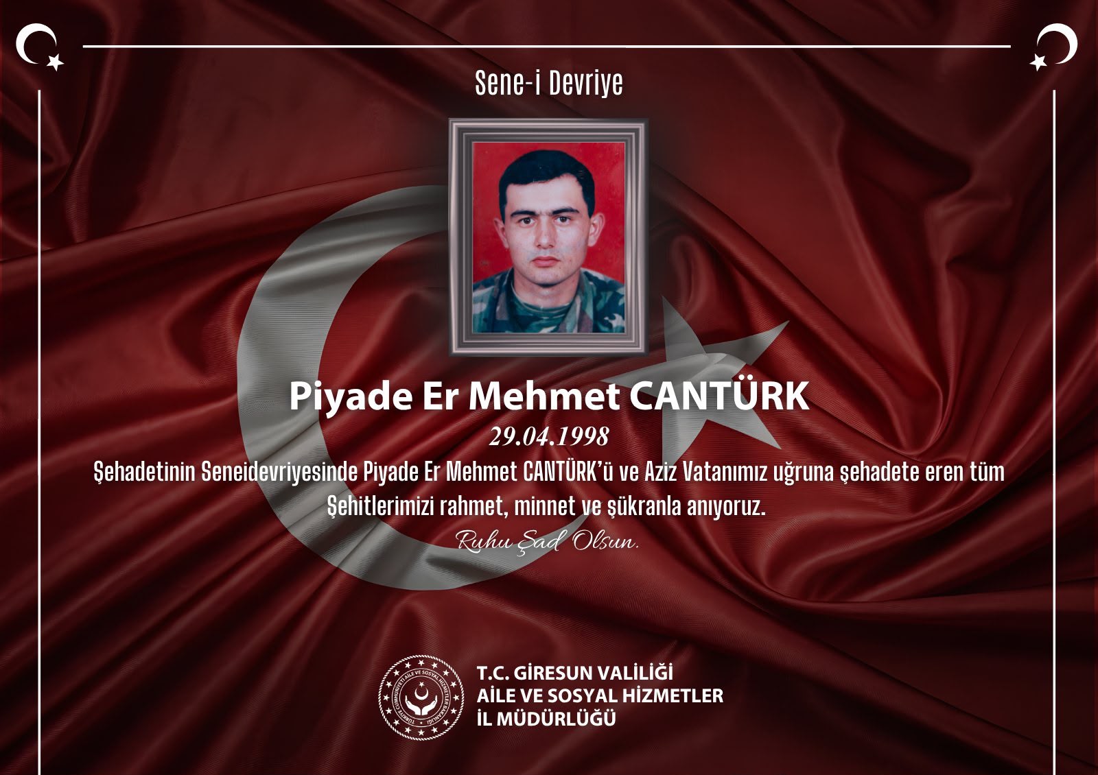 Kahraman Şehidimiz P. Er Mehmet CANTÜRK’ü Rahmet, Minnet ve Şükranla Anıyoruz