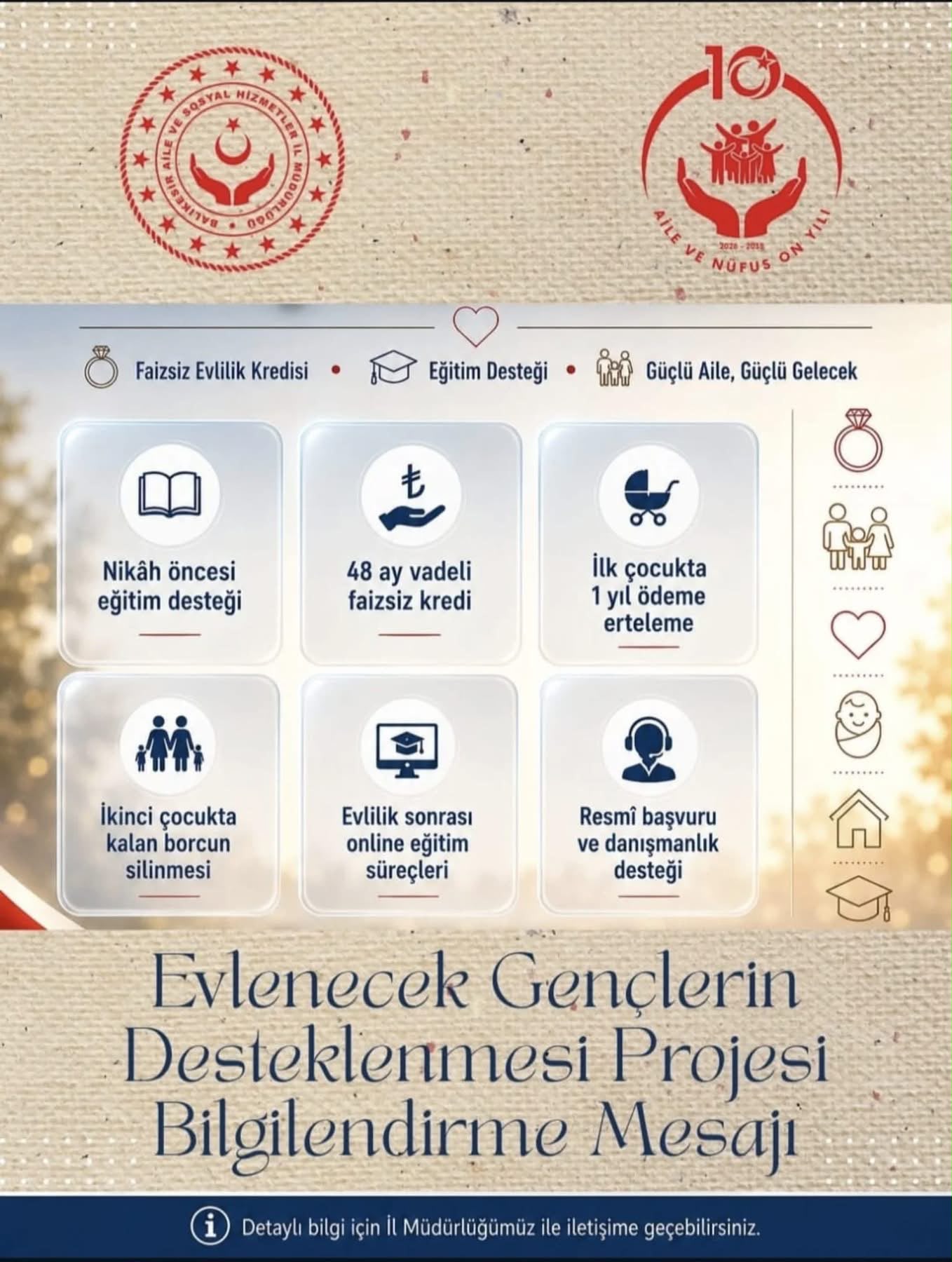 Evlenecek Gençlere Faizsiz Kredi ve Eğitim Desteği