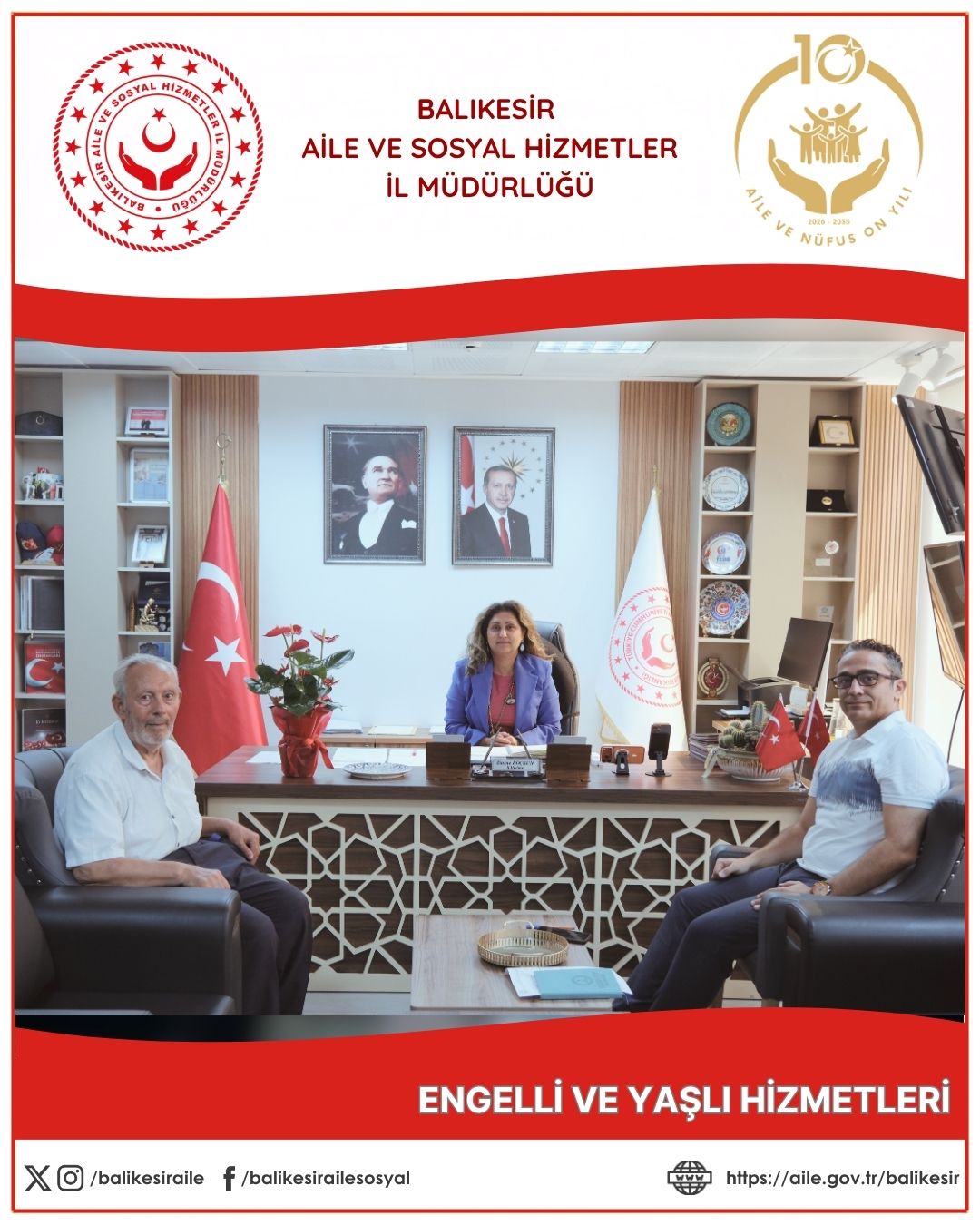 Karesi Huzurevi Sakinimiz Hüseyin Amca İl Müdürümüz Sayın Emine BÖÇKÜN’ü Makamında Ziyaret Etti