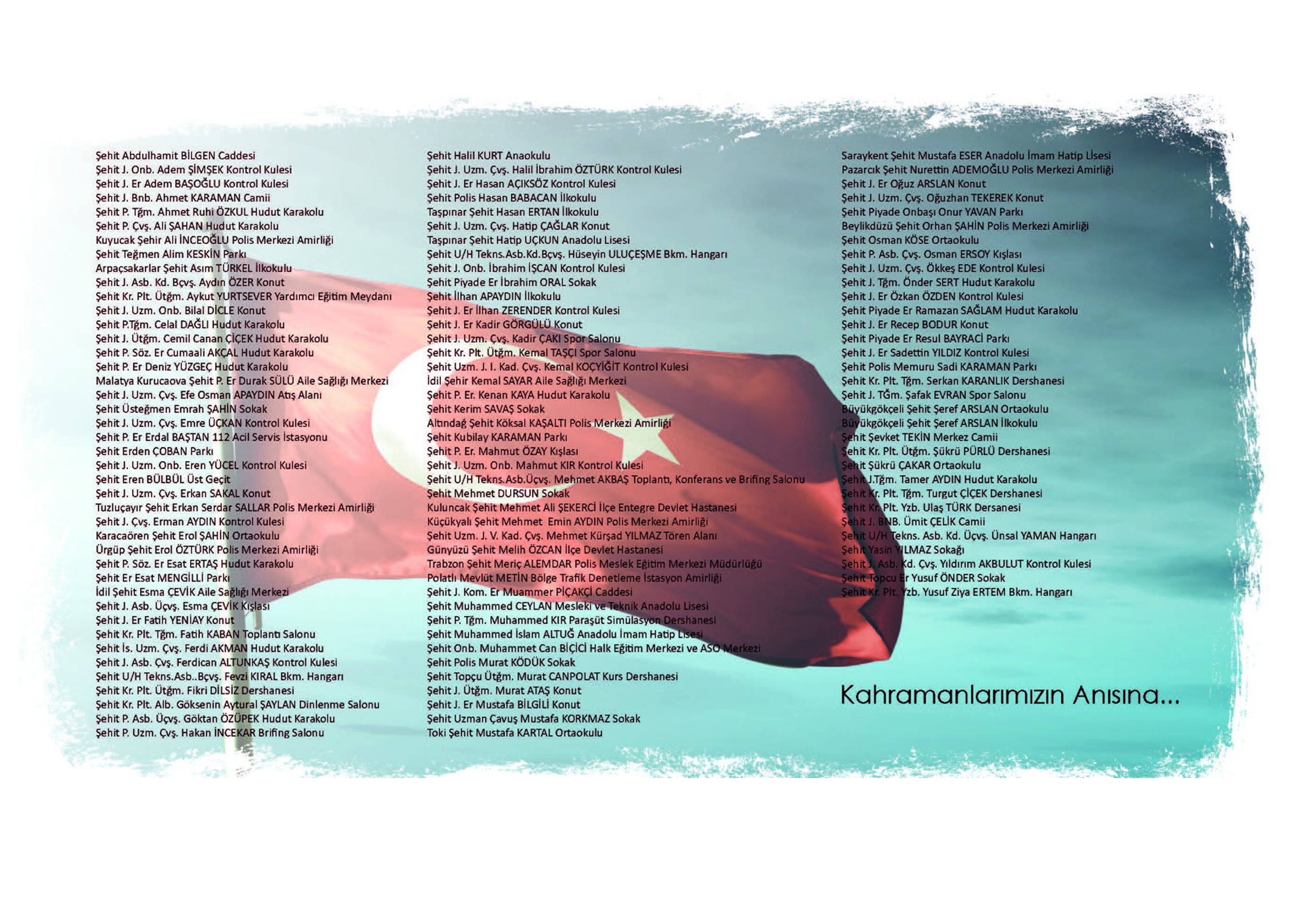 Şehitlerimizin İsimleri Her Daim Bizimle Yaşıyor