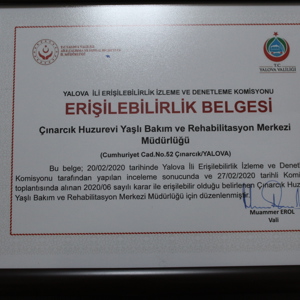 İlimizde 2020 Yılının İlk Erişilebilirlik Belgesi Çınarcık Huzurevine Verildi. - fotoğraf 2
