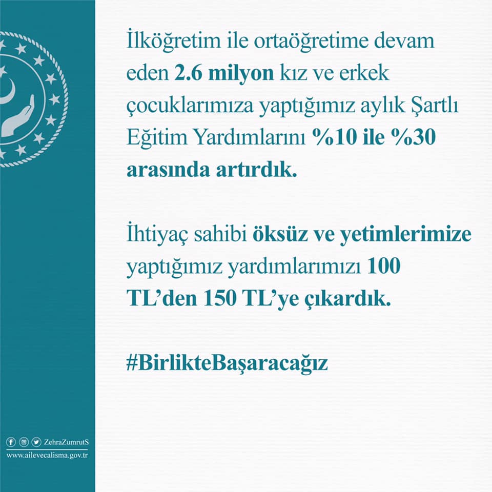 Sayın Bakanımız Zehra Zümrüt SELÇUK Şartlı Eğitim Yardımlarında Yapılan Değişikliği Açıkladı