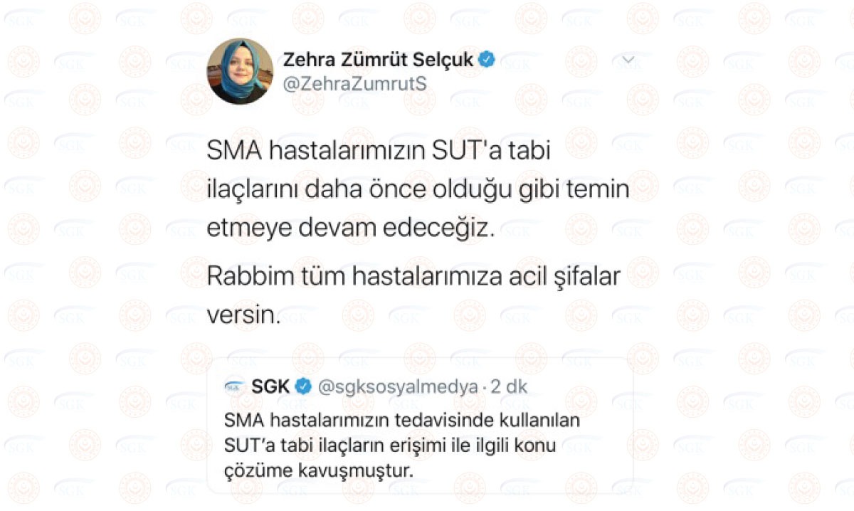 Bakan Selçuk: “SMA Hastalarımızın SUT’a Tabi Olan İlaçlarını Temin Etmeyi Sürdüreceğiz”