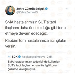 Bakan Selçuk: “SMA Hastalarımızın SUT’a Tabi Olan İlaçlarını Temin Etmeyi Sürdüreceğiz” - fotoğraf 1
