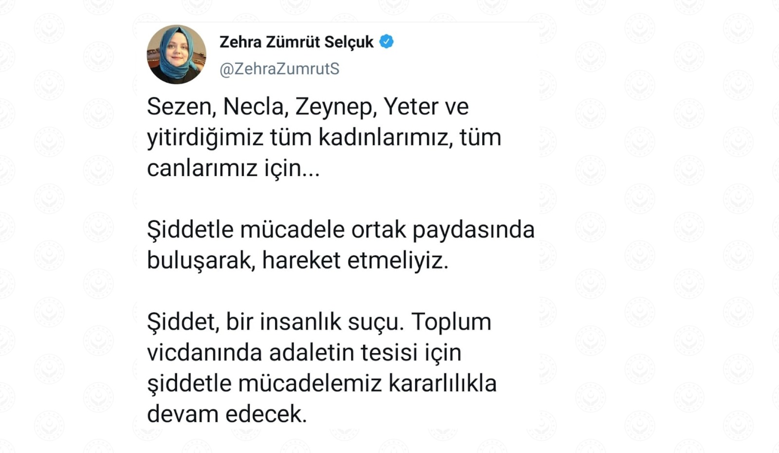Bakan Selçuk: “Kadına Yönelik Şiddetle Mücadeleye Kararlılıkla Devam Edeceğiz”